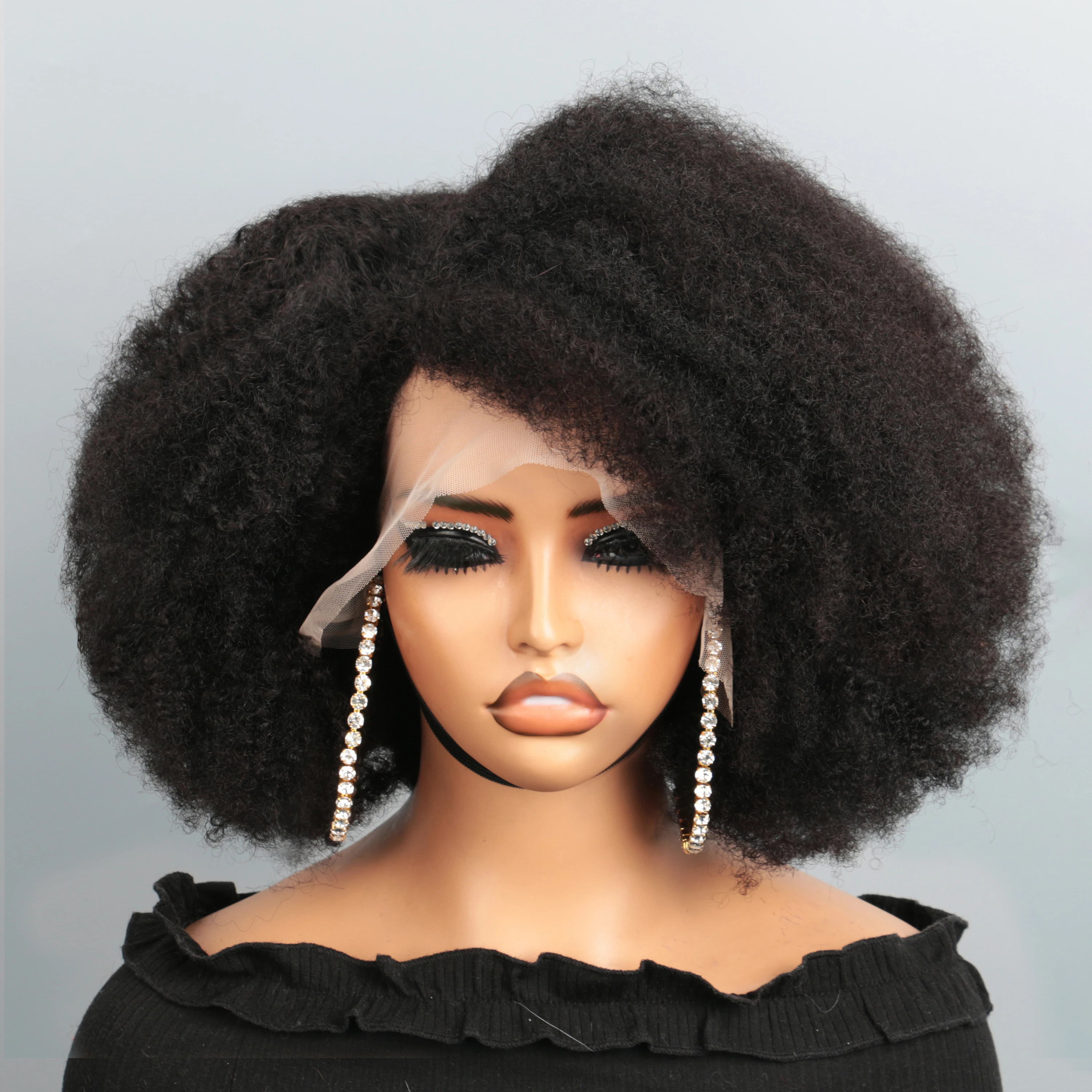 Afro Wigs for Black Women Kinky Curly Lace Front Wig Afro Short Bob Human Hair Wig 13x4x2 Lace Natural Hairline 250% Density