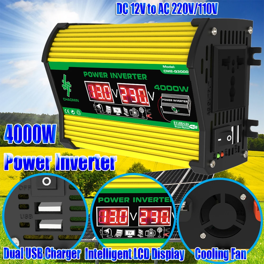 3000W 4000W 6000W Peak Car Inverter Modified Sine Wave Car Power Inverter Converter 12V to 110V/220V Voltage Transformer for RV