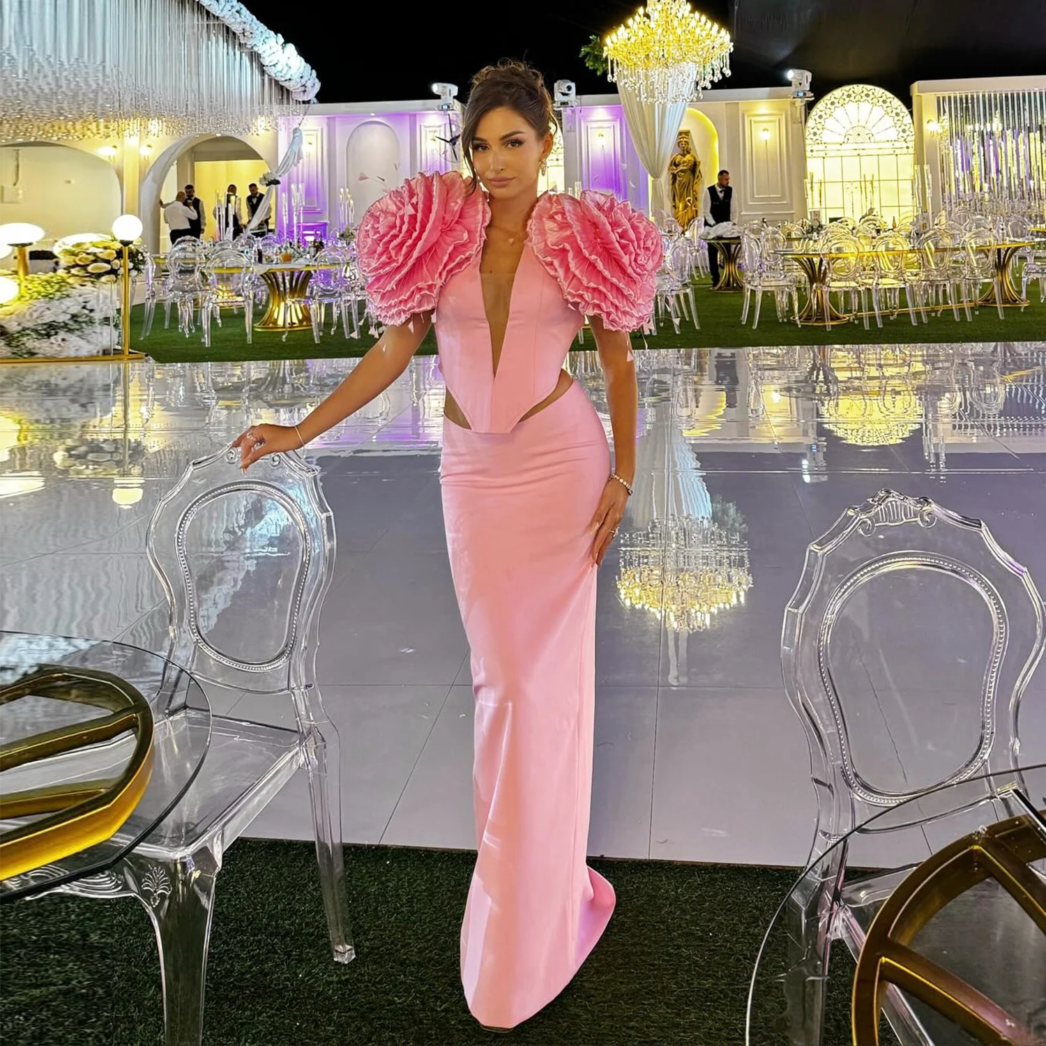 ชุดราตรีสีชมพูแบบสองชิ้นพร้อมด - Women Formal Wear Online บทวิจารณ์และราคา