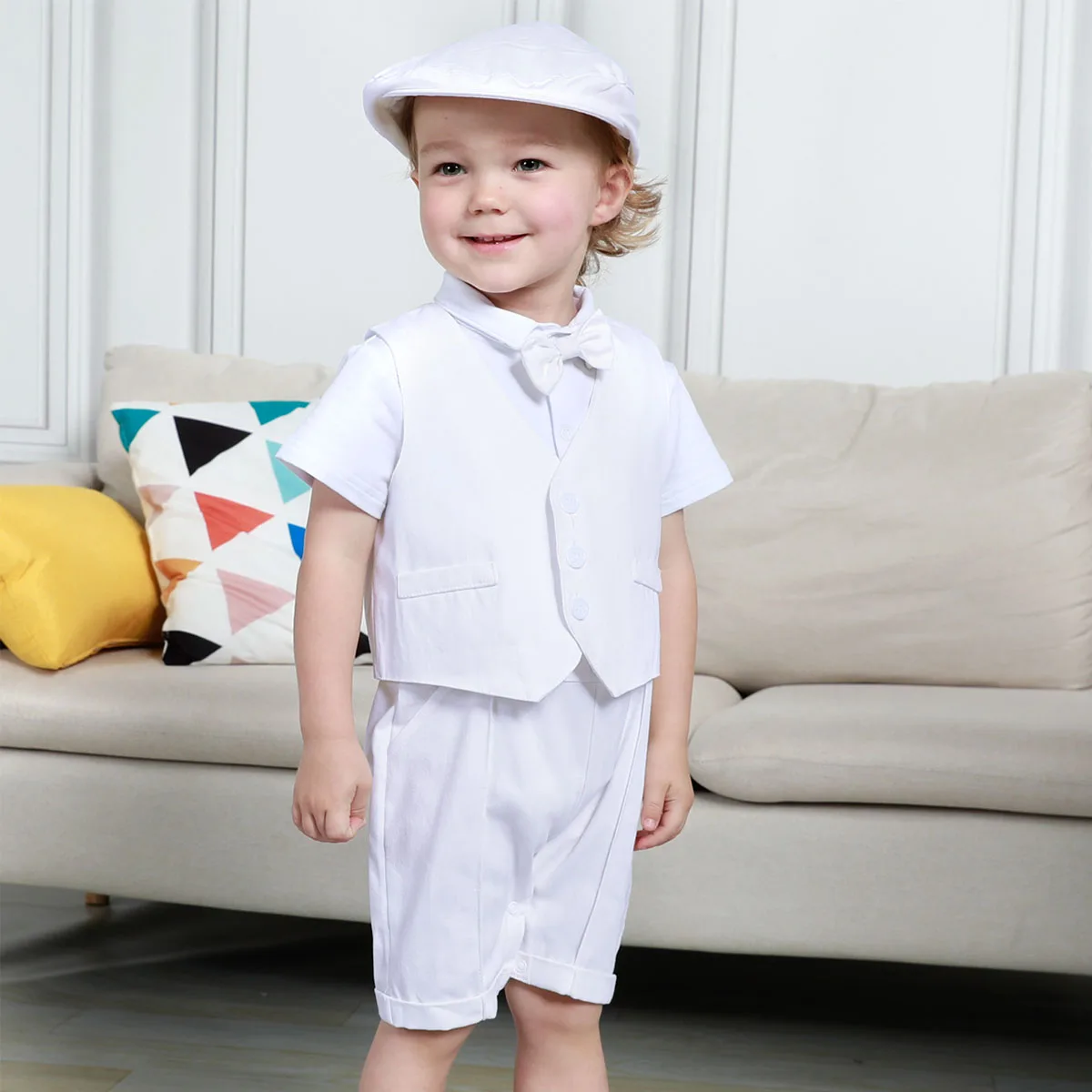 Baby Boys Baptism Outfit Infant Wedding Gentleman Set Christening Formal Birthday Party Suit Suspender Bow Tie Romper 3PCS