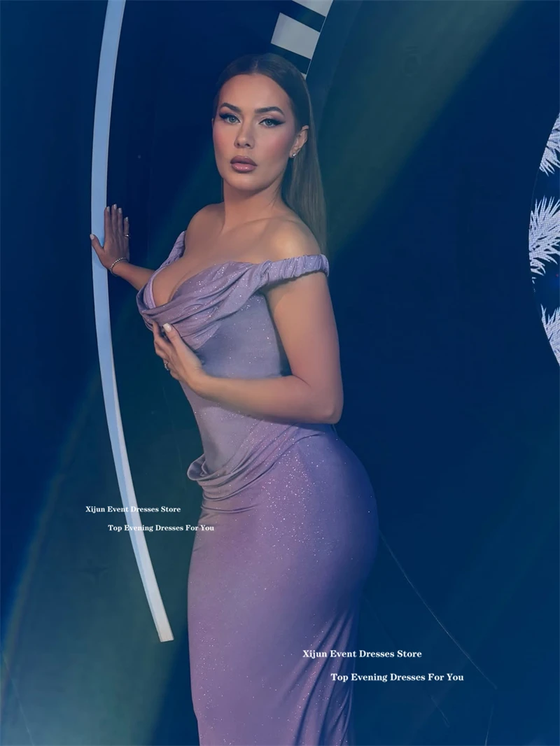Xijun Glitter LilacMermaid Evening Dresses Sweetheart Off The Shoulder Sexy Prom Dresses Pleated Formal Women Prom Gowns Custom