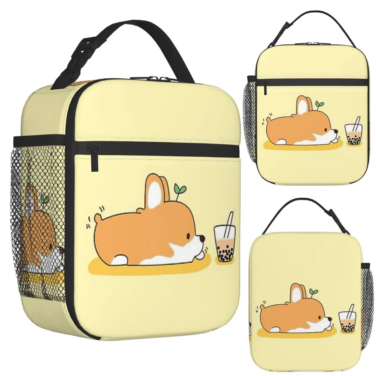 

Corgi And Bubble Tea Insulated Lunch Bag for Women Picnic Storage Food Boxes Leakproof Container Cooler Thermal Lunch Box Tote