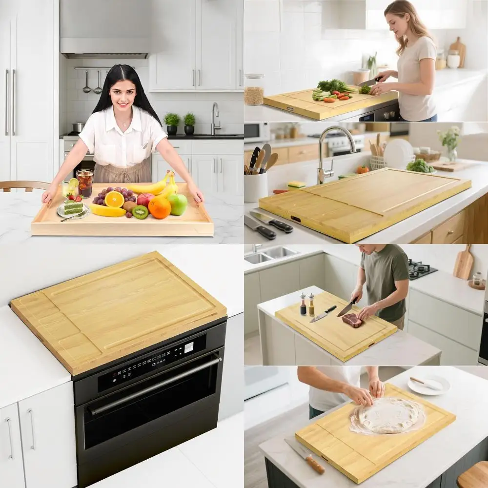 

Деревянная верхняя крышка плиты с ручкой для электрических и газовых плит, доска для лапши с канавкой для сока, режущая поверхность натурального цвета
