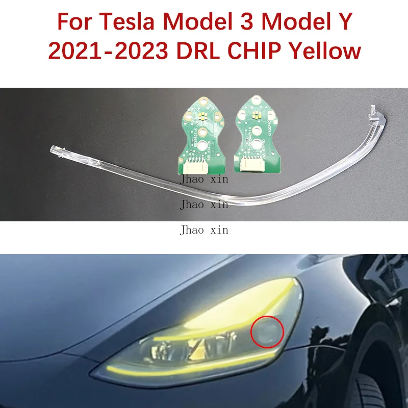 Angel Eye Module Light Guide Strip For Tesla Model 3 Model Y Ballast 21-23 Lemon Yellow Car Headlight DRL CHIP Light Source Chip