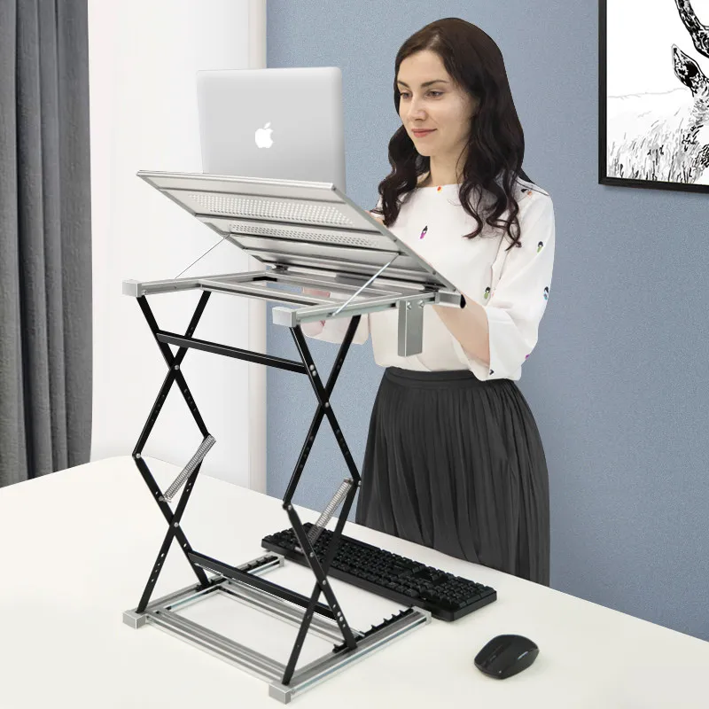 Standing Desk Laptop Riser Adjustable Height Foldable Workstation 360 Cooling Holes Spring Assisted Ergonomic Wrist Rest
