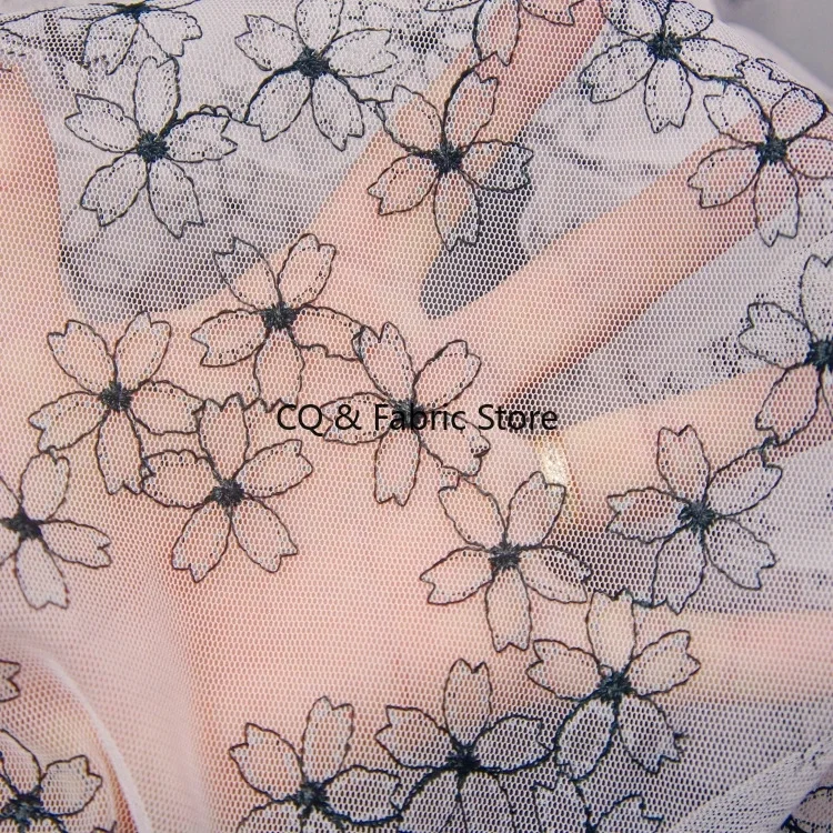 

Полиэфирная сетка, ткань с вышивкой в виде цветка сливы, сделай сам, женское детское платье, юбка, сумка, материал, сетчатая пряжа