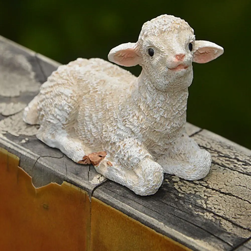 Pastoral Sheep Sculpture Decorative Lying Position Bonsai Simulation Lamb Ornaments Garden Decor Figurine For Garden Statues