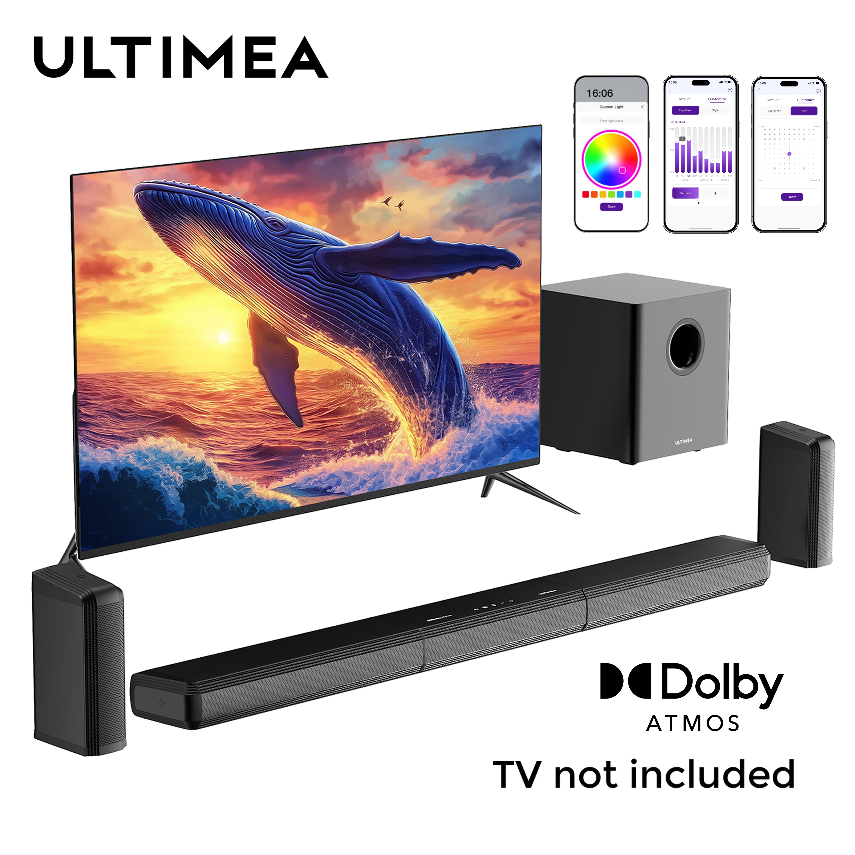 ULTIMEA 9.1ch Dolby Atmos Detachable Soundbar with Subwoofer&Rear Speakers, Surround Sound System for TV, RGB Light, APP Control