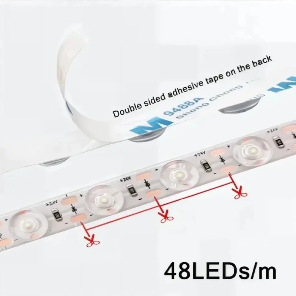 2835 LED Strip Light with Lens 48LEDs/m DC24V Adehesive Tape Home Lighting Mirror Lamp Flexible Ribbon for Home Decor Lighting