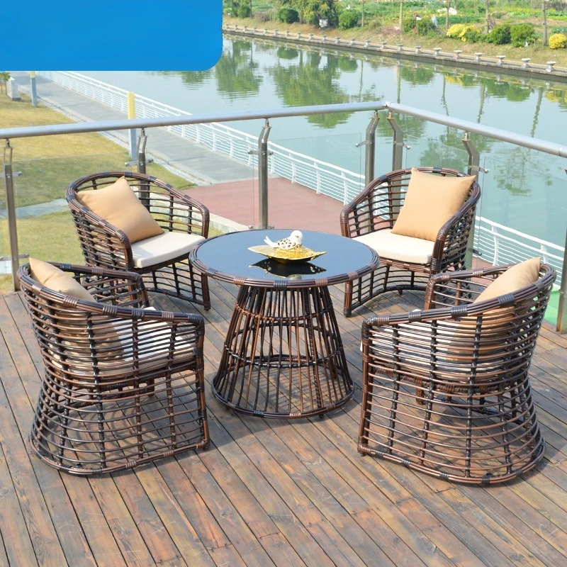 

Outdoor tables and chairs Hotel cafe rattan chair three-piece set, courtyard balcony rattan table and chair combination furnitur