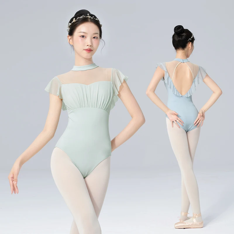 Women Black Ballet Leotard Short Sleeve Dance Leotard High Eelastic Gymnastic Bodysuit Teen Girls Balllerina Outfits for Dancing