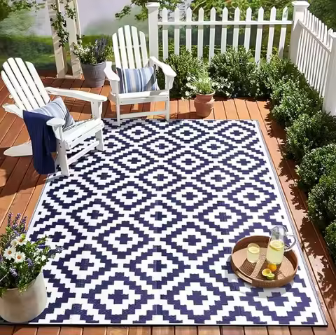 Outdoor Carpets for Camping RV Mat Outside Indoor Outdoor for Porch Deck Backyard Living Room Balcony Picnic Black White Rugs