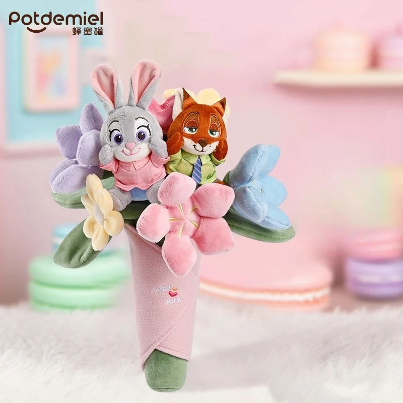 Potdemiel Zootopia Pareja Juego de Regalo de Peluche - Tarro de Miel de Disney con Muñeco de Peluche Judy y Nick, Propuesta de Cumpleaños Sorpresa Romántica