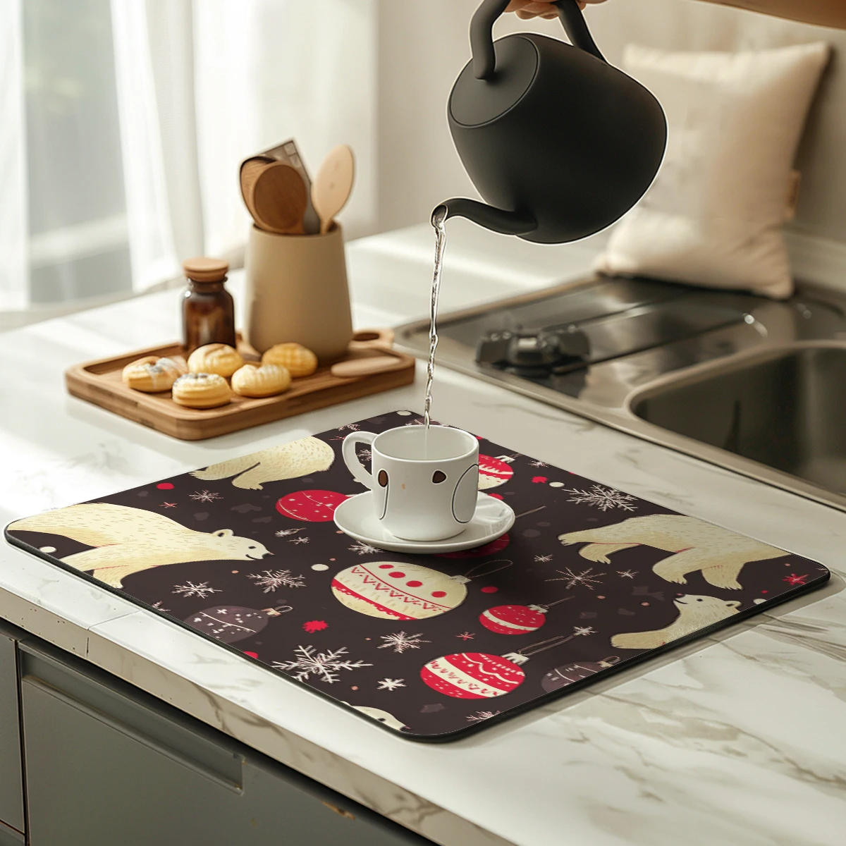 Absorbent Coffee Mat Dish Draining Mat Christmas Polar Kitchen Drying Mat Quick Dry Bathroom Drain Pad Kitchen Faucet Placemat