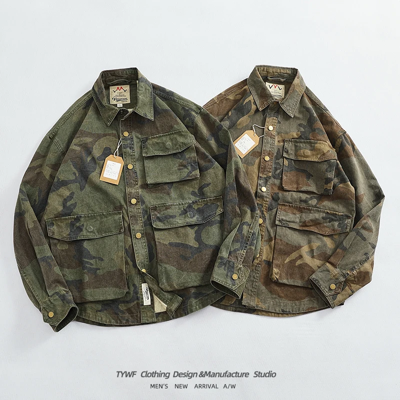 Jaqueta Casual Estilo Militar Camuflada Nova Moda Masculina de Outono com andes Bolsos Roupas de Trabalho ao Ar Livre Respi...