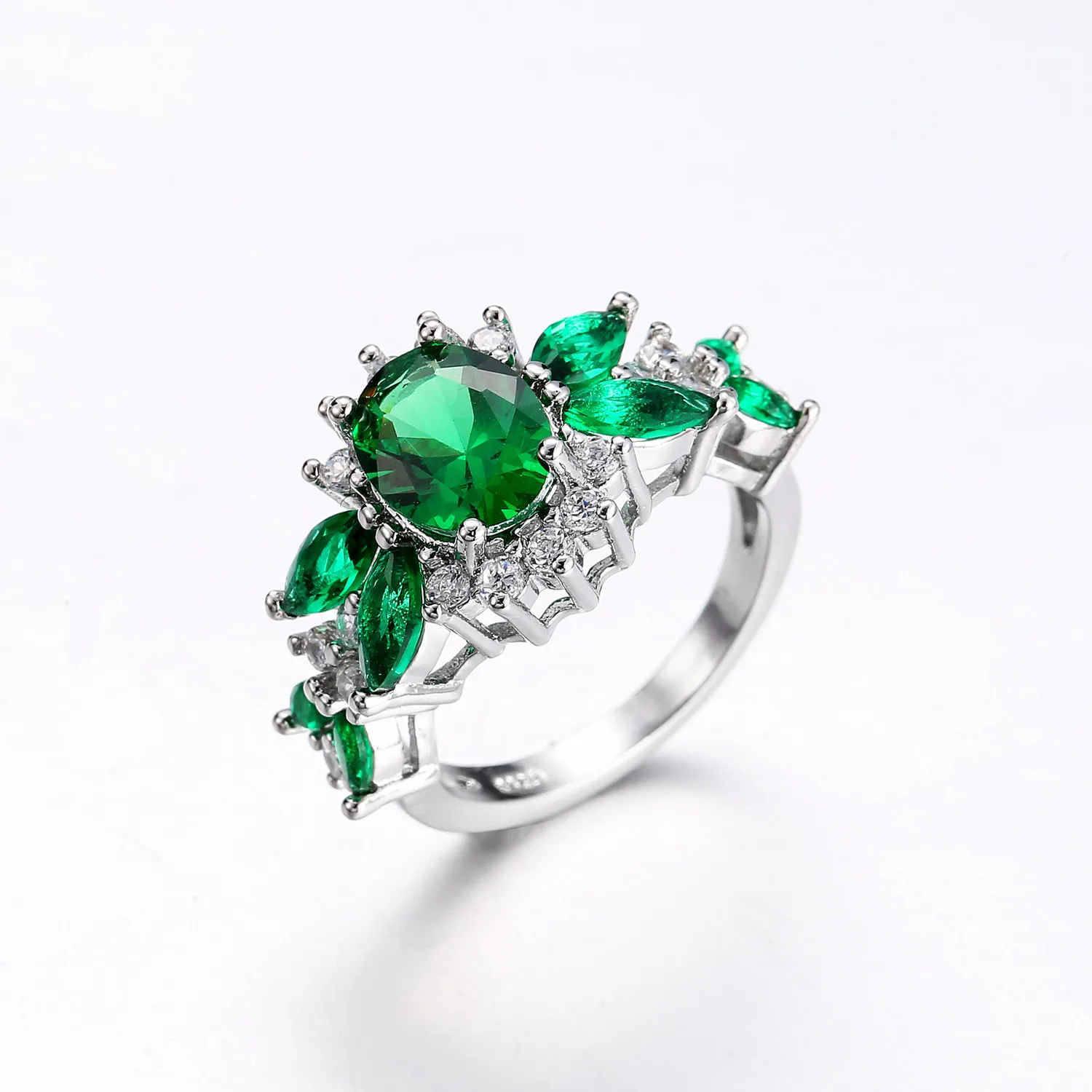 S925 sterling silver ring, hot-selling jewelry, emerald zircon women's ring creative jewelry accessories
