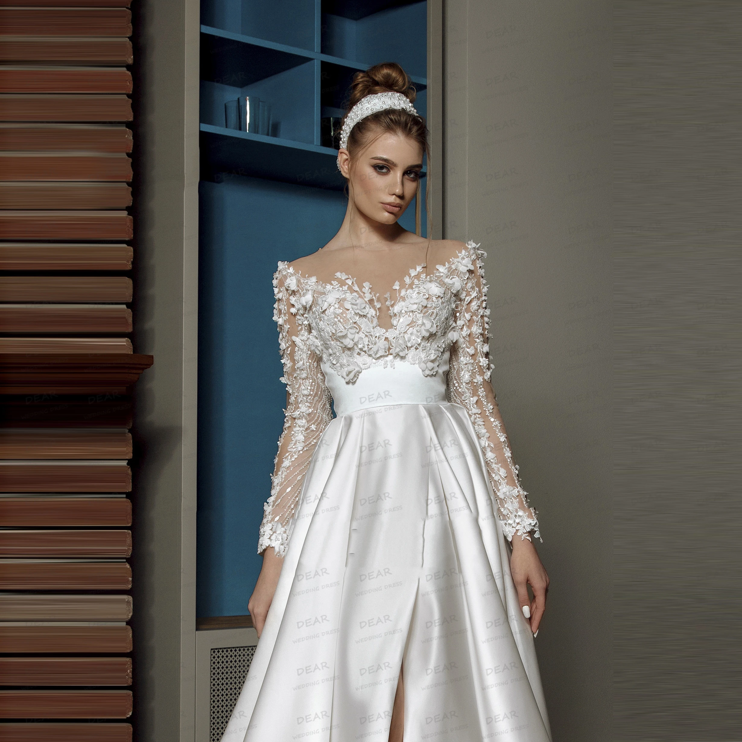 Vestidos De Novia De lujo para mujer, apliques De línea A, manga larga, elegantes Vestidos De Novia con forma De corazón, Vestidos formales De Novia personalizados