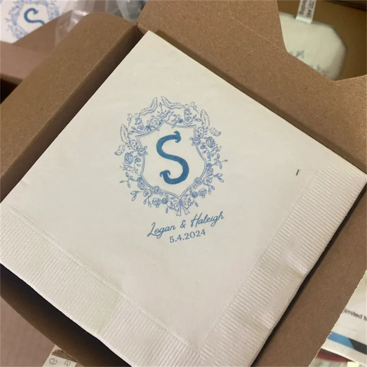 50pcs Custom Cocktail Napkins, Chinoiserie Napkins, Wedding Napkins, Dinner Guest Napkins, Custom Napkins With Logo, Custom Cres