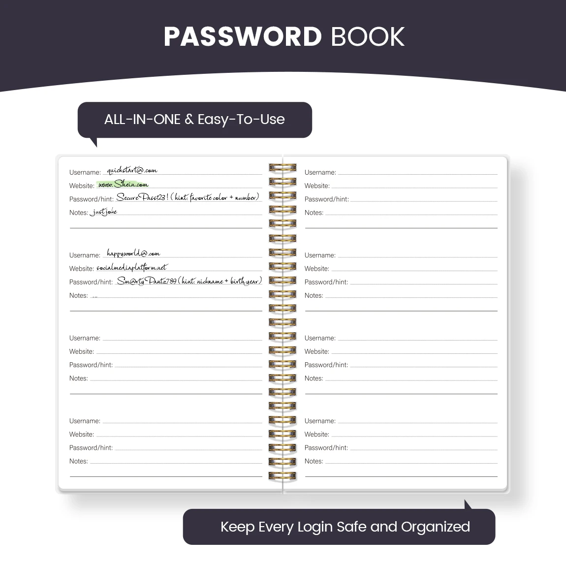 كتاب كلمة المرور مقاس A5 مضحك "Shit I Can't Remember" دفتر ملاحظات منظم بكلمات المرور لأسماء المستخدم وكلمات المرور على الموقع #4