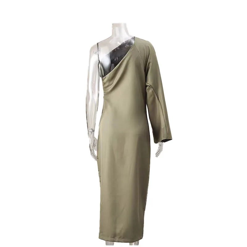 Schmal geschnittener One-Shoulder-Twill-Streetstyle-Rock mit hoher Taille, lang, ohne Reißverschluss, einfarbig, Sommer