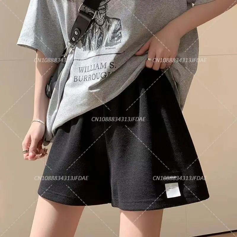 กางเกงขาสั้นสตรีเอวสูงกีฬากางเกงขาสั้นหลวมกางเกง Casual ความงาม Elastics กางเกงขาสั้นหญิง Solid Homewear