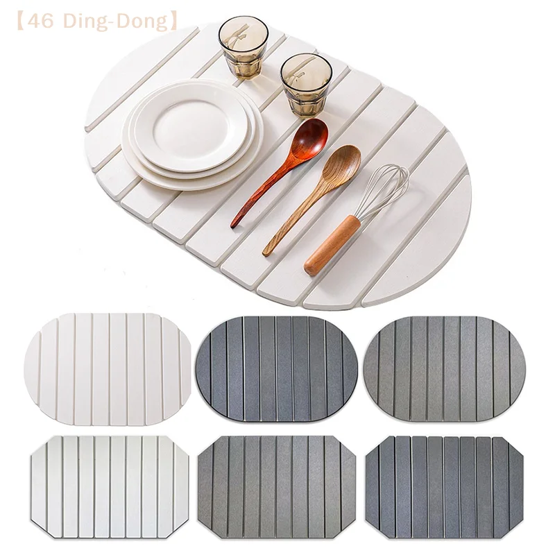 New Oval Shaped Diatom Mud Tableware，Folding Dish Drain Pad For Drying Kitchen Multifunctional Countertop With Water Absorption