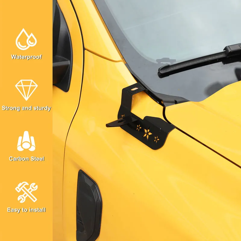 For 23+ Ford Ranger Carbon Steel Car Hood LED Work Light Mount Bracket Holders Clamp Engine Cover Light Mounting Clamp
