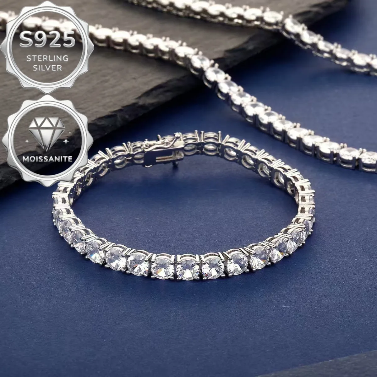 High quality VVS1 moissanite tennis necklace S925 pure silver moissanite 4MM necklace for men and women, perfect gift for hip-hop style luxury, Valentine's Day gift, party jewelry - view 2