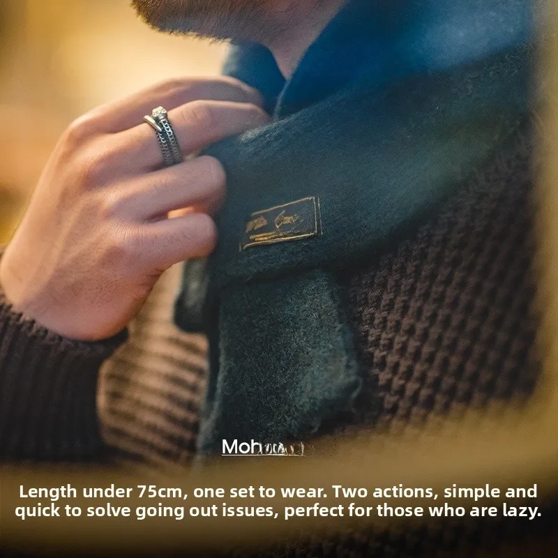 Maden Workwear Japanese Style Retro Knitted Scarf Windproof Warm Woolen Pure Color Neck Warmer for Autumn And Winter Unisex