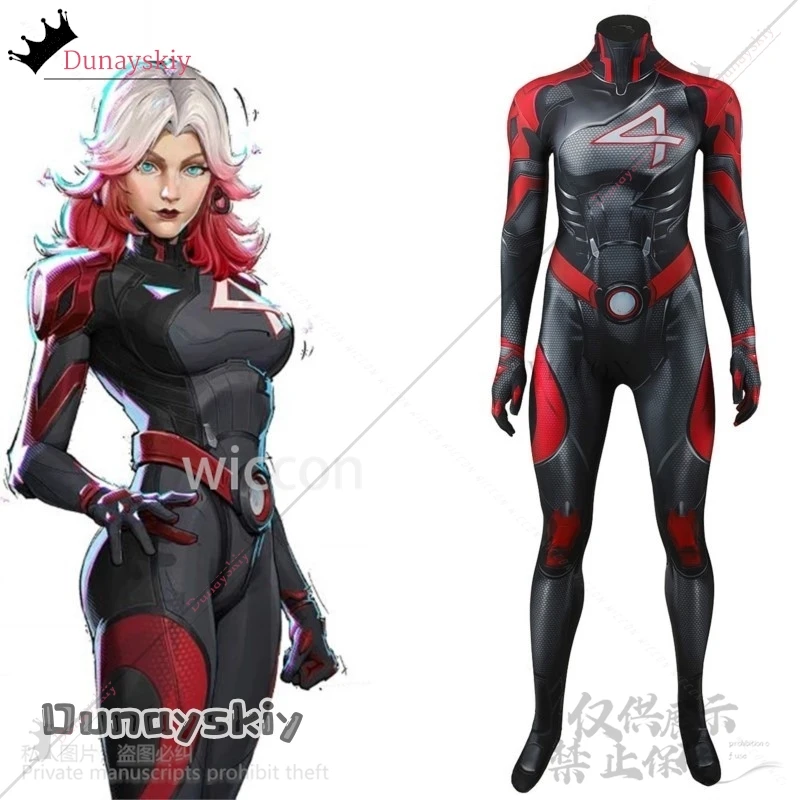 أزياء أنيمي لعبة المنافسين التأثيرية سوزان سو ستورم ريتشاردز باللونين الأسود والأحمر بدلة زنتاي المثيرة على الطراز القوطي الشرير جيراي كي كوسبف