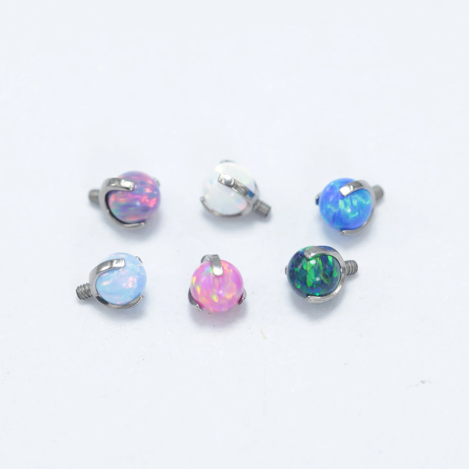 16G 14G Titanium Labret Stud Tongue Barbell Piercing Ball Replacement Opal Prong Setting Ball