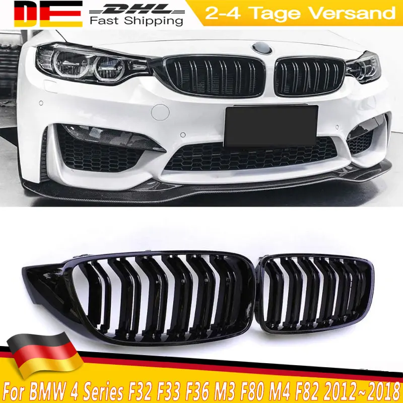 Nero lucido Paraurti Anteriore Griglia Racing Grill Per BMW Serie 4 F32 F33 F36 M3 F80 M4 F82 2012 ~ 2018 Dual-Slat Accessori Auto