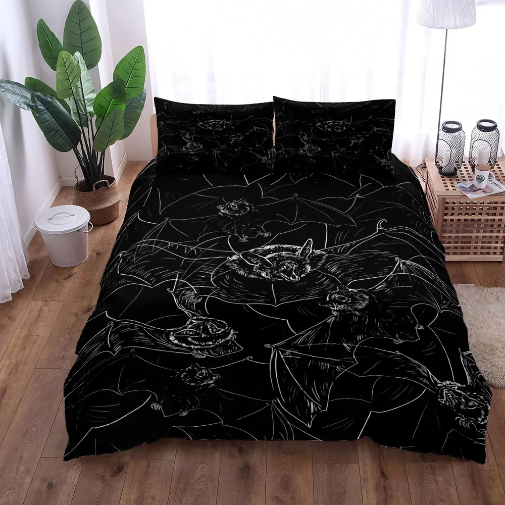 3D Gothic Bats Black Duvet Cover Set King Queen Double Full Twin Single Size Duvet Cover Pillow Case Bed Linen Set