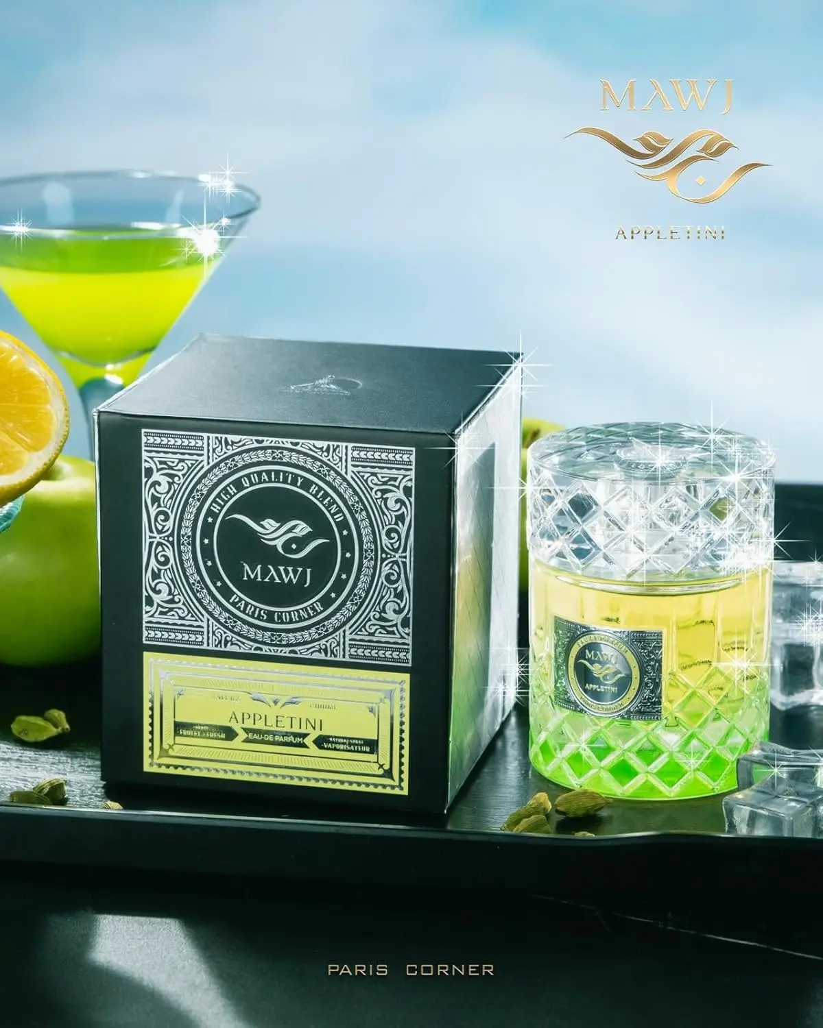 Paris Corner Mawj Appletini EDP 100ml (3.4 Fl Oz), Long-Lasting Sweet Fruity, Crisp Apple Brandy Vanilla & Pineapple, Unisex Spring Summer Scent, Everyday Luxury