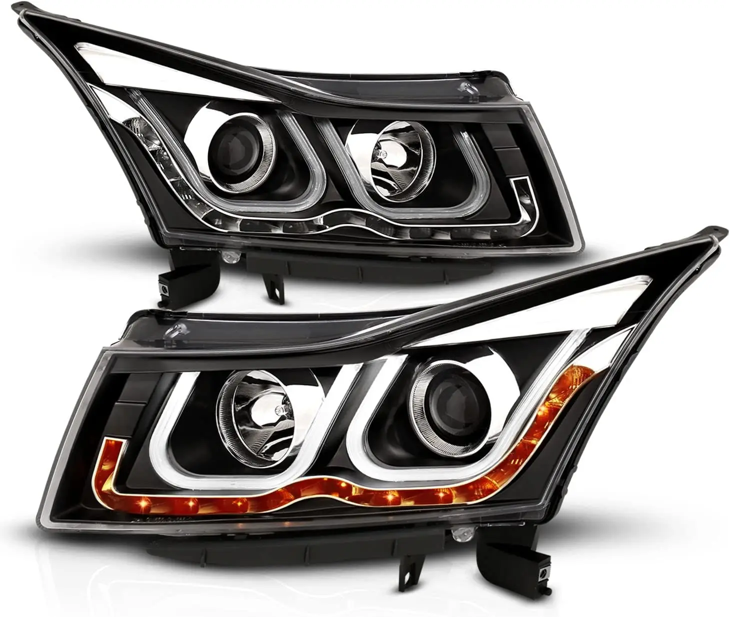 

U-Type LED Tube Xenon Black Replacement Projector Headlights Headlamps Assembly Set for 2011-2016 Chevy Chevrolet Cruze W/Bulbs