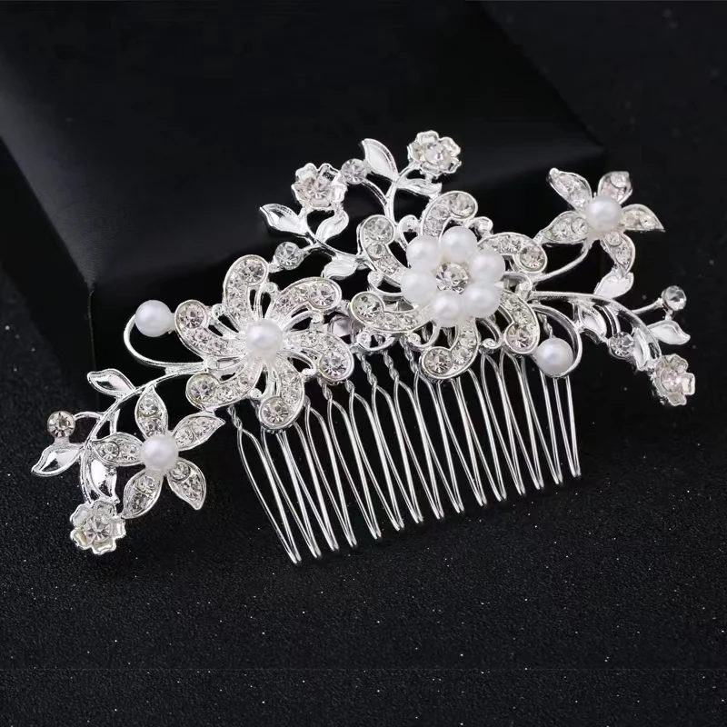 1pc Pearl Water Diamond Bridal Hair Accessory Headwear Silver Wedding Fashion Romantic Women\'s Jewelry Headbands Hairpins Combs