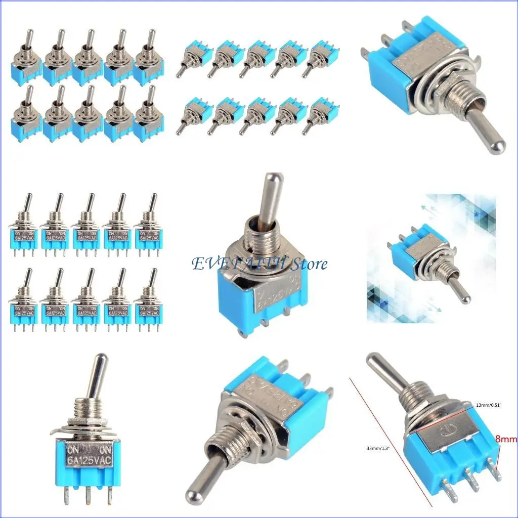 

124B 10pcs 3 Pin MTS-103 Miniature Toggle On Off Knob Switch Micro for Car Electronic