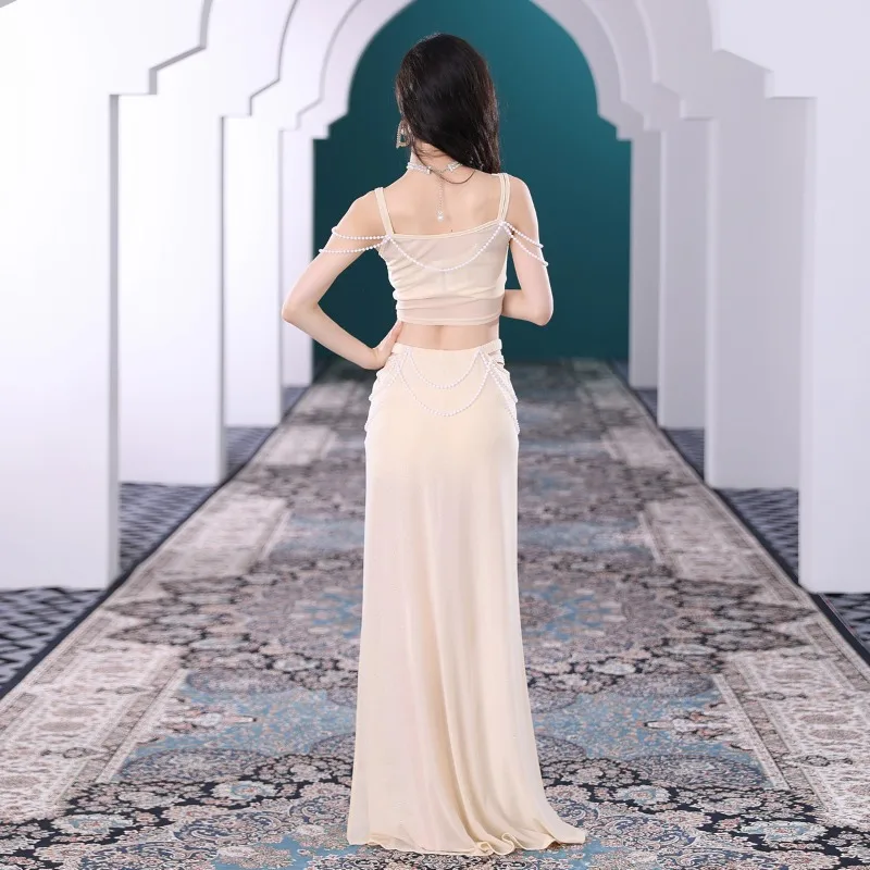 Customized Belly Dance Costumes Palace Style Practice Clothes Eastern Dance Dress Sexy Set Long Skirt Female Top Skirt Necklace