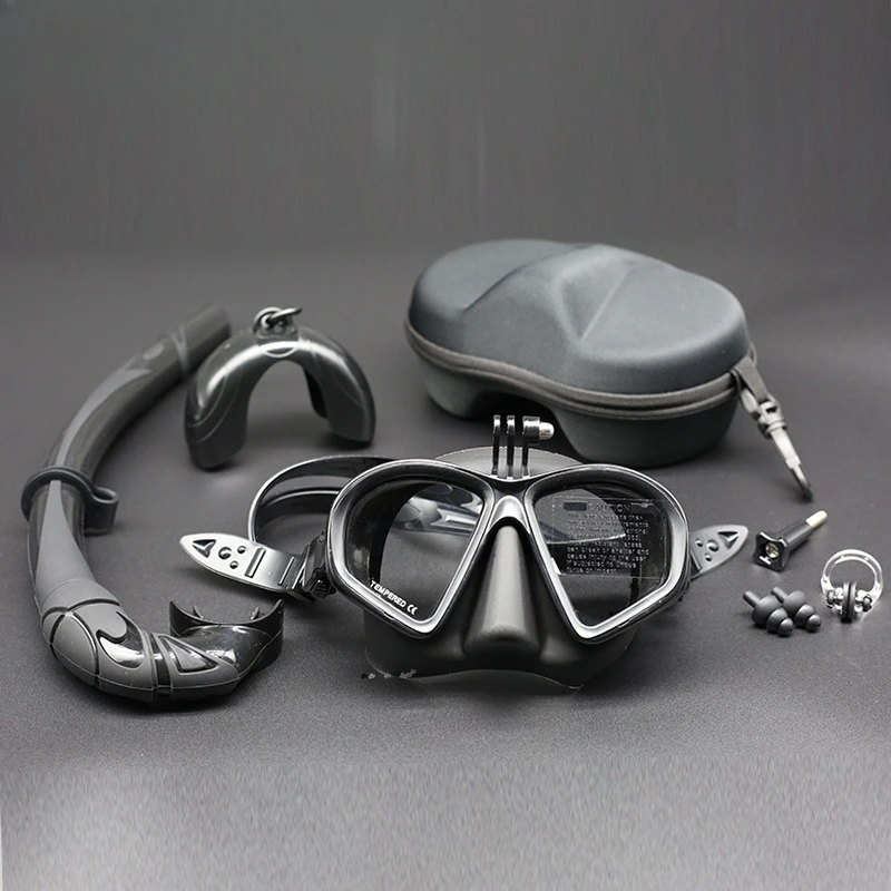 Wholesale Wet Go-Pro Low Capacity Diving Mask Tempered Glass Free Diving Mask Type J Diving Mask Snorkel Tube Set