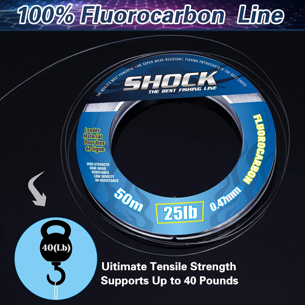 ZUKIBO Shock Leader Line 200M 100M 50M 100% Fluorocarbon Fishing Line High Strength Wear Resistance Japan Matrial Fishing Line