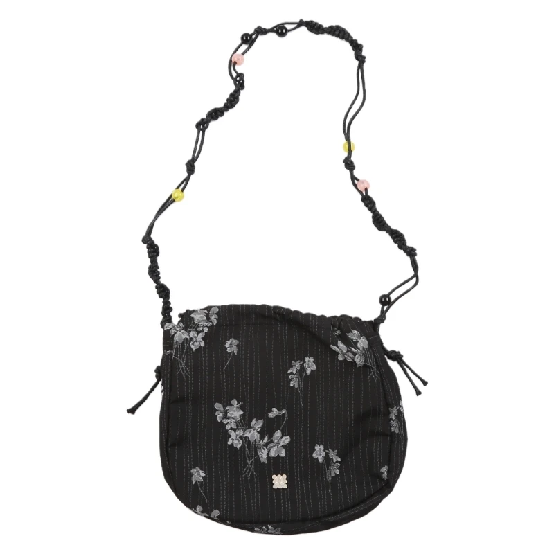 

Women Drawstring Messengers Bag Old Flower Crossbody Bag Wovens Beaded Shoulder Bag Small Purses and Handbags 066F