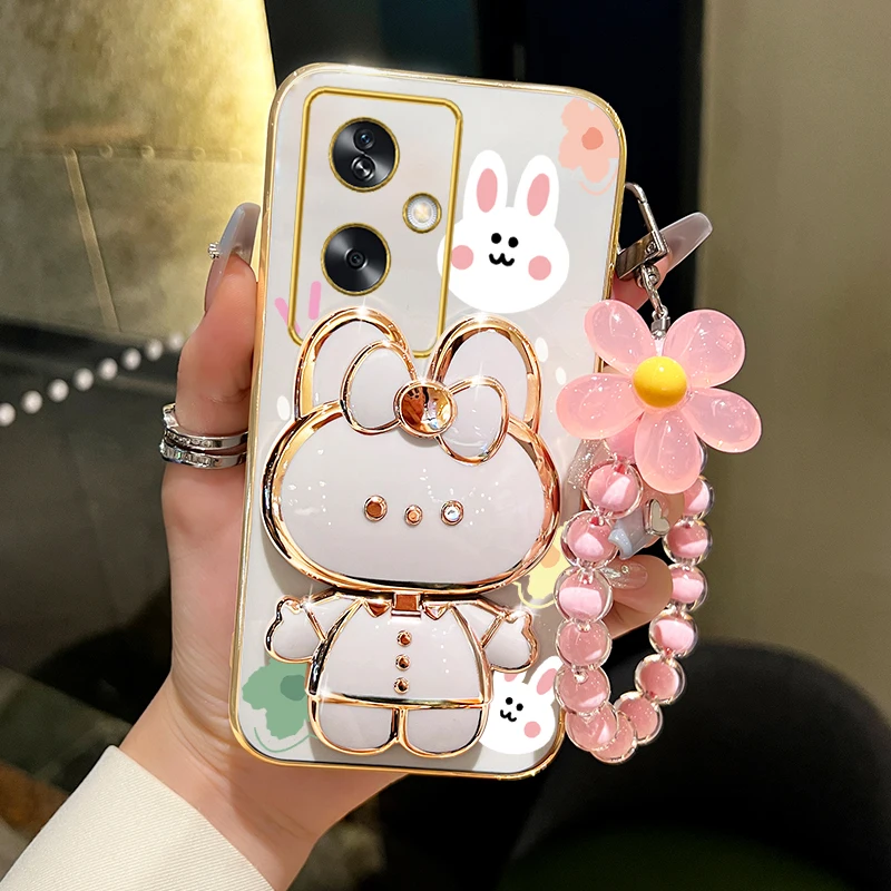 A 79 Çiçek Askı Tavşan Makyaj Aynası Telefon Tutucu Kılıf Oppo A79 A2 5G Oppo A79 Kız Kadın Standı Kapak