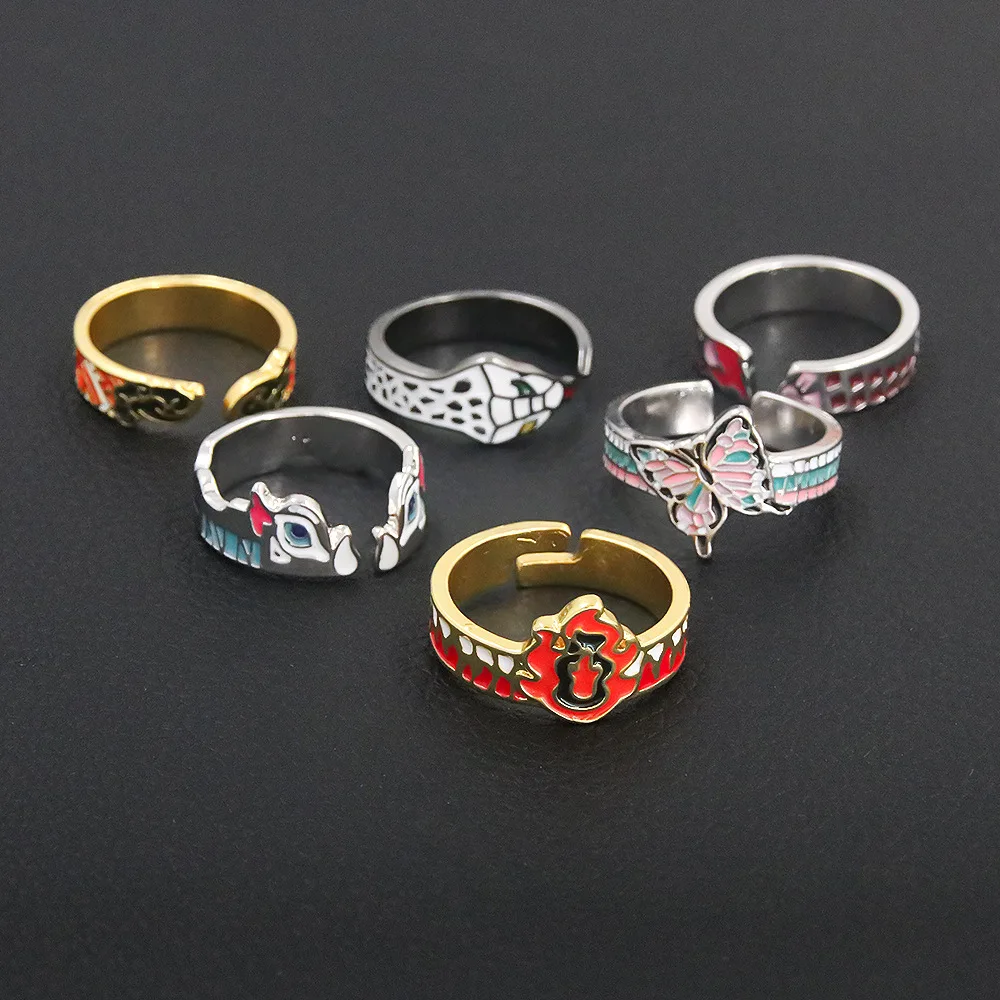 Anime Demon Slayer Ring Kimetsu No Yaiba Kamado Tanjirou Inspired Adjustable Ring For Fans Cosplay Props Jewelry Gift