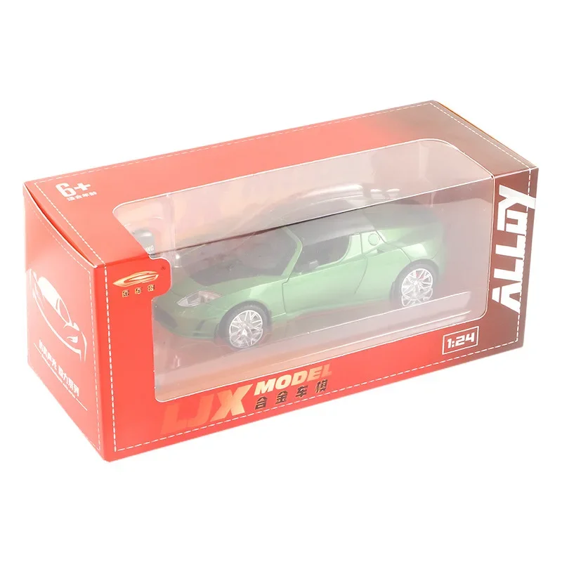 Metal Alloy Model Car para crianças, 1:24 Tesla, carro esportivo espacial, High Simulation Diecast, luz e som, coleção Pull Back, Toy Gifts