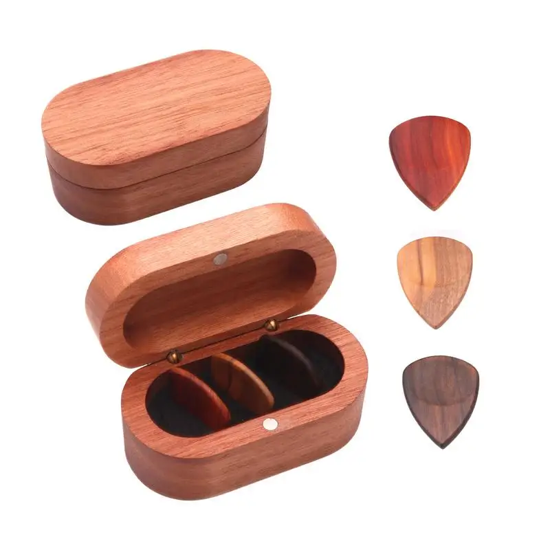 Oval Shape Wooden Guitar Picks Box Handmade Guitar Picks Wooden Box Butterfly Shaped Bone Wood Shrapnel