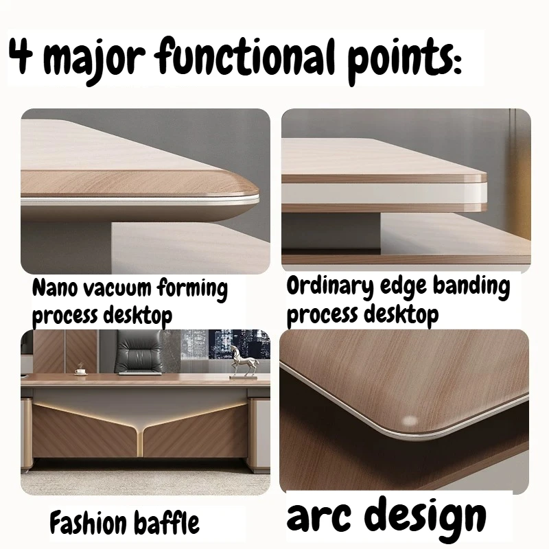 Light Luxury Executive Office Desk with LED Large Wooden Boss Table gaming Modern CEO Manager Workstation with Storage Cabinet