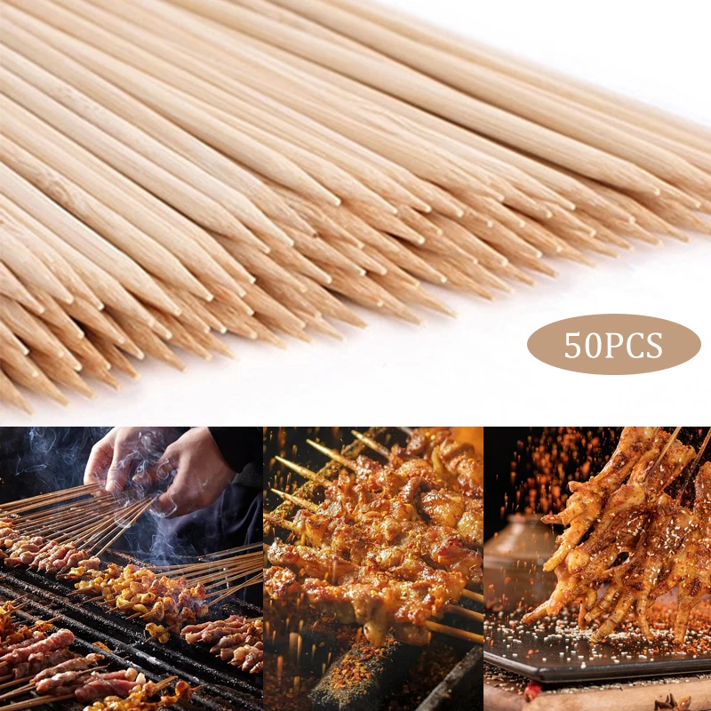 

50sets Bamboo Wooden BBQ Skewers 40cm Food Bamboo Meat Tool Barbecue Party Disposable Long Sticks Catering Grill Camping