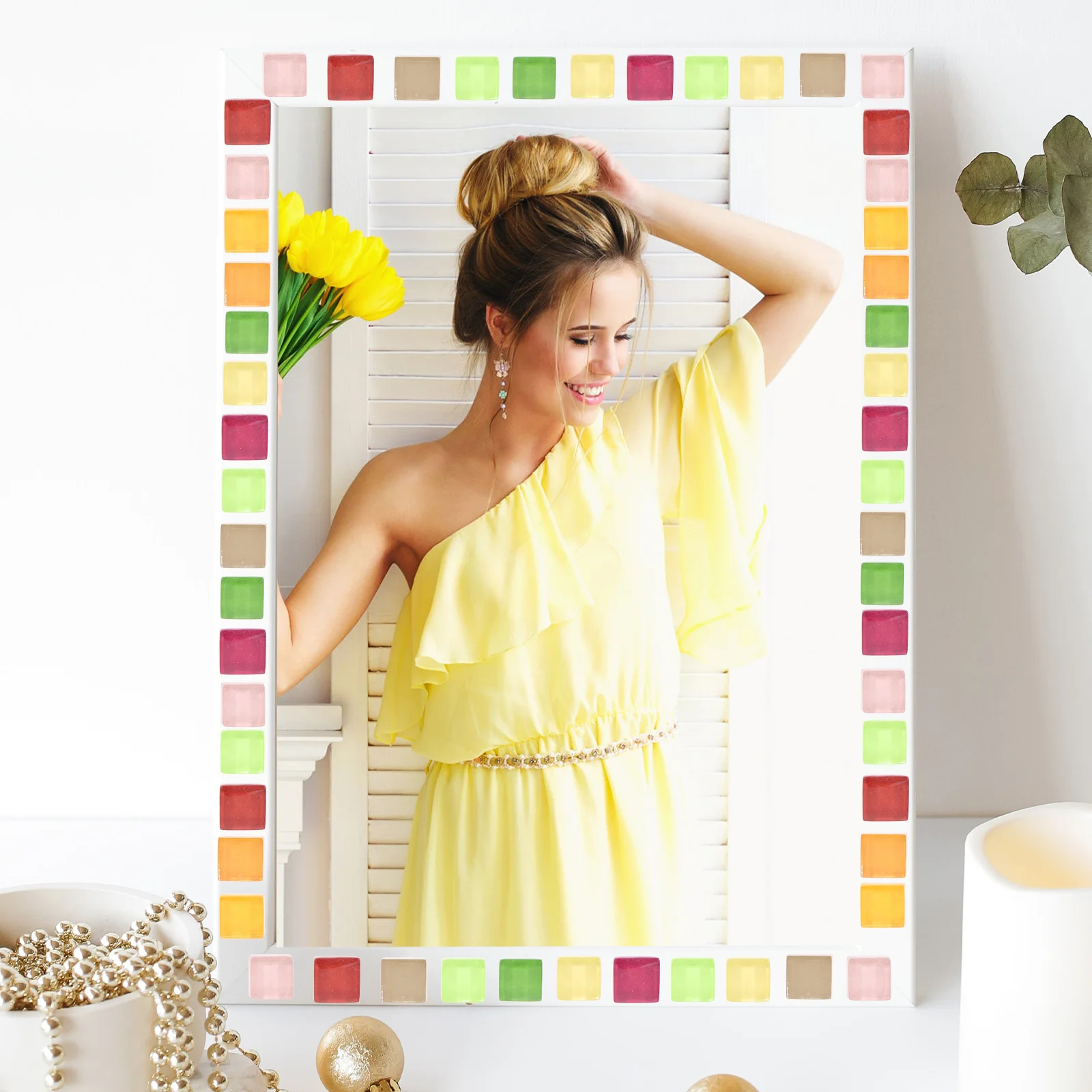 

450Pcs DIY Mosaic Tiles Mixed Color Flat Crystal Tiles Decorative Mirror Pieces Craft Supplies Flat Crystal Marbles