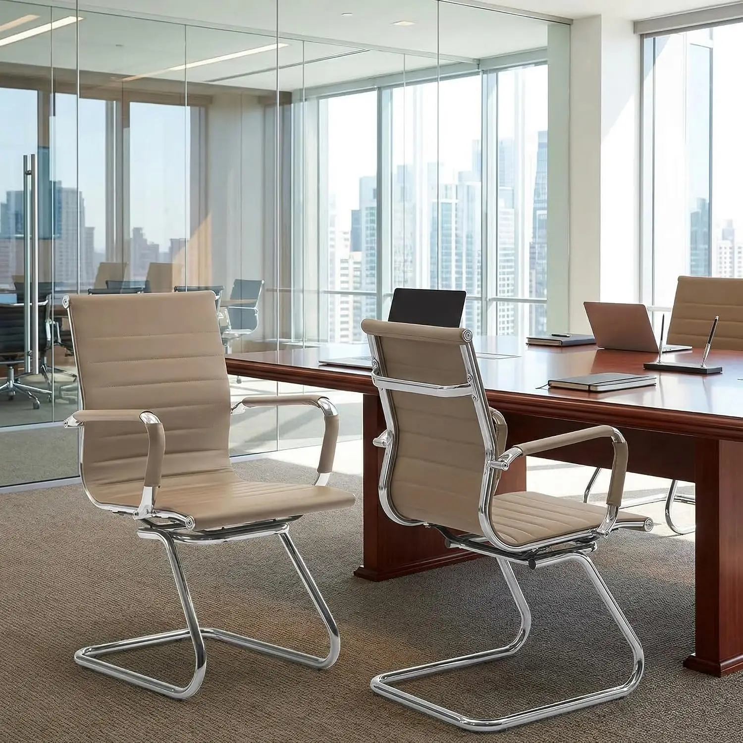 Mid Back PU Leather Guest Chair Set of 4 Armless Computer Desk Chair for School Reception Conference Waiting Room, Customized