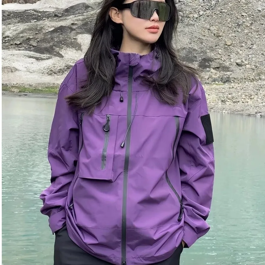 casual women's hard shell coat autumn purple jacket men rainstorm prevention professional outdoor sunscreen mountaineering suit